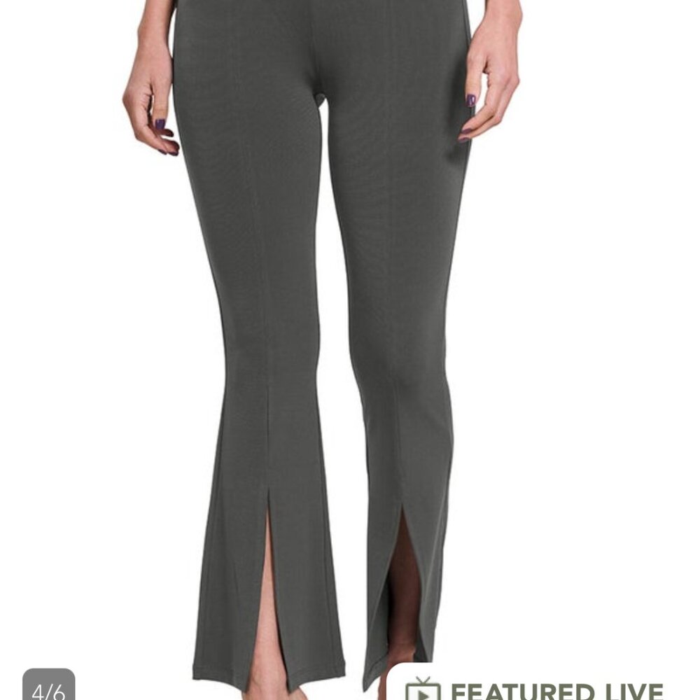 Zenana - ITY High Rise Front Slit Flare Pants - Ash Gray - XL